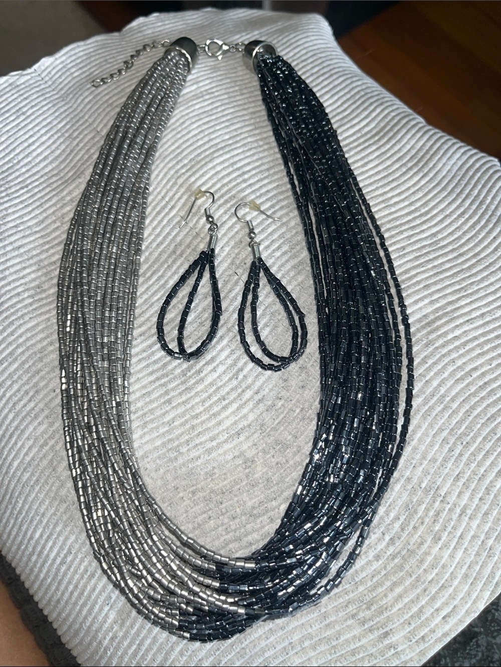 paparazzi Black and Silver Multi-Strand Beaded Necklace with Matching Earrings